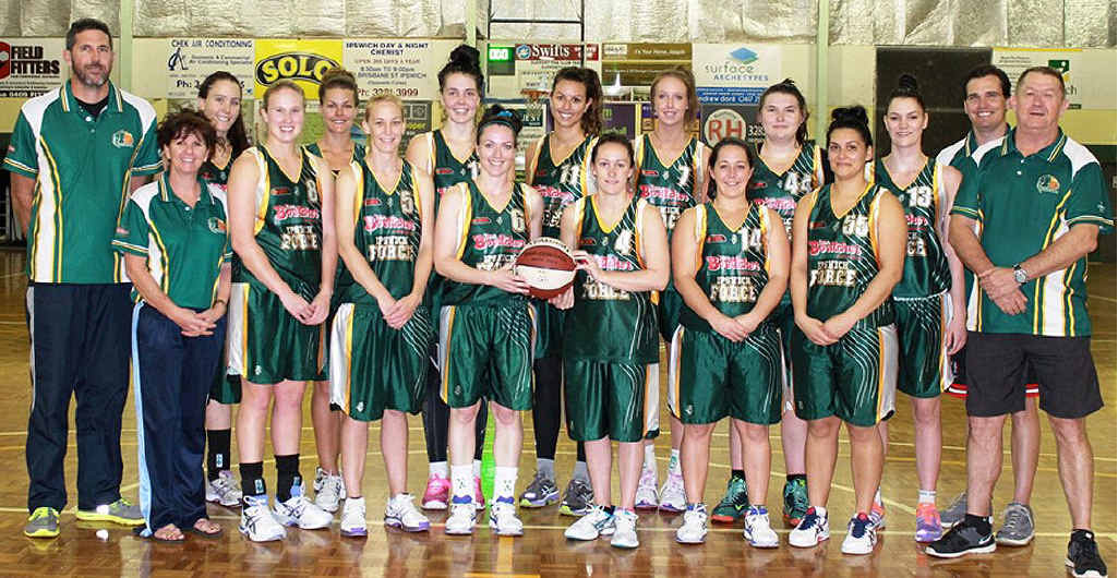PROMISING LINE-UP: The Ipswich Force women opening their 2013 Queensland Basketball League campaign at the Gold Coast tonight. The players are Courtney Taylor (no 4), Natasha Hasse (no 5), Marney George (no 6), Sherridan Wilson (no 7), Sigourney Thompson (no 8), Peta Eddington (no 9), Stacey Howard (no 10), Emma Langford (no 11), Nadeen Payne (no 12), Rachael Sarra (no 13), Jess Taylor (no 14), Lauren O’Sullivan (no 44), Raihania Ratana (no 55). Meg Essex and Taylah Timperley were absent from the photo. Coach is Brad George, assisted by Dwight Hicks and Terry Lindeberg. Lindy Ralph is manager. PROMISING LINE-UP: The Ipswich Force women opening their 2013 Queensland Basketball League campaign at the Gold Coast tonight. The players are Courtney Taylor (no 4), Natasha Hasse (no 5), Marney George (no 6), Sherridan Wilson (no 7), Sigourney Thompson (no 8), Peta Eddington (no 9), Stacey Howard (no 10), Emma Langford (no 11), Nadeen Payne (no 12), Rachael Sarra (no 13), Jess Taylor (no 14), Lauren O’Sullivan (no 44), Raihania Ratana (no 55). Meg Essex and Taylah Timperley were absent from the photo. Coach is Brad George, assisted by Dwight Hicks and Terry Lindeberg. Lindy Ralph is manager.